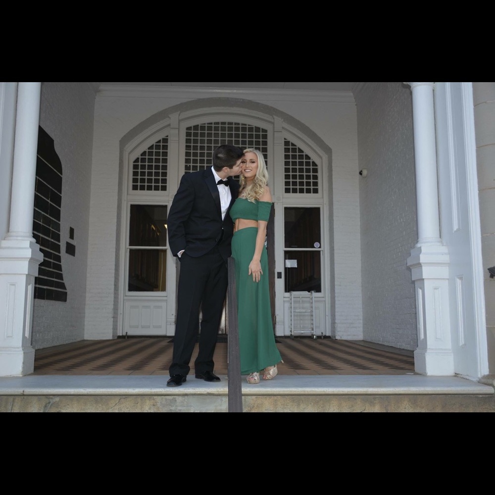 Two piece green gown